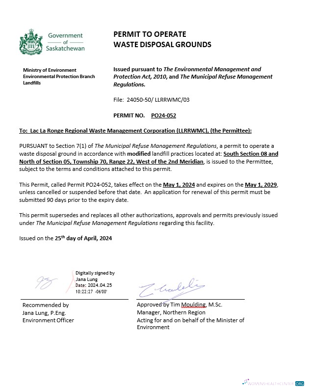 Download Canada Saskatchewan Permit to operate waste disposal grounds Photoshop template